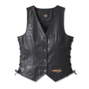 Womens 120th Anniversary Laced Side Leather Vest - Black