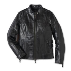 Womens H-D Flex Layering System Cafe Racer Leather Jacket Outer Layer - Black